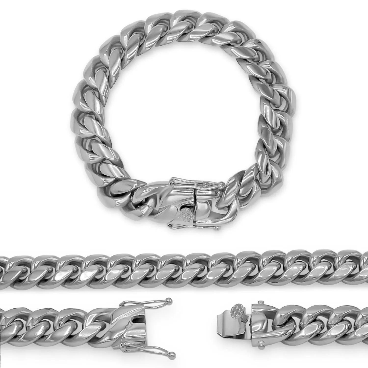 Cuban Link Chain Silver Curb Bracelet 8.5" Stainless Steel Jewelry For Men