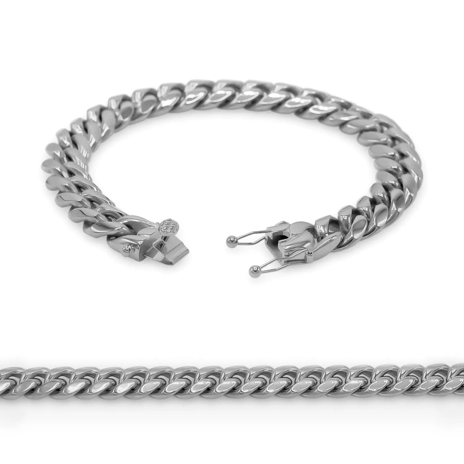 Cuban Link Chain Silver Curb Bracelet 8.5" Stainless Steel Jewelry For Men