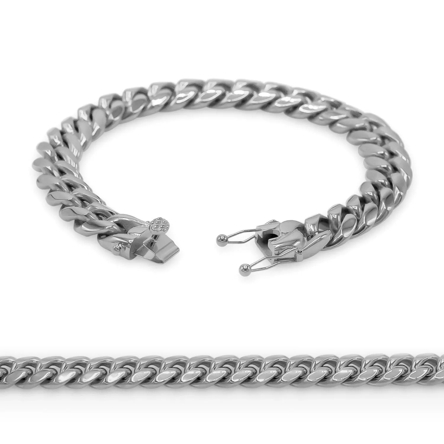 Cuban Link Chain Silver Curb Bracelet 8.5" Stainless Steel Jewelry For Men