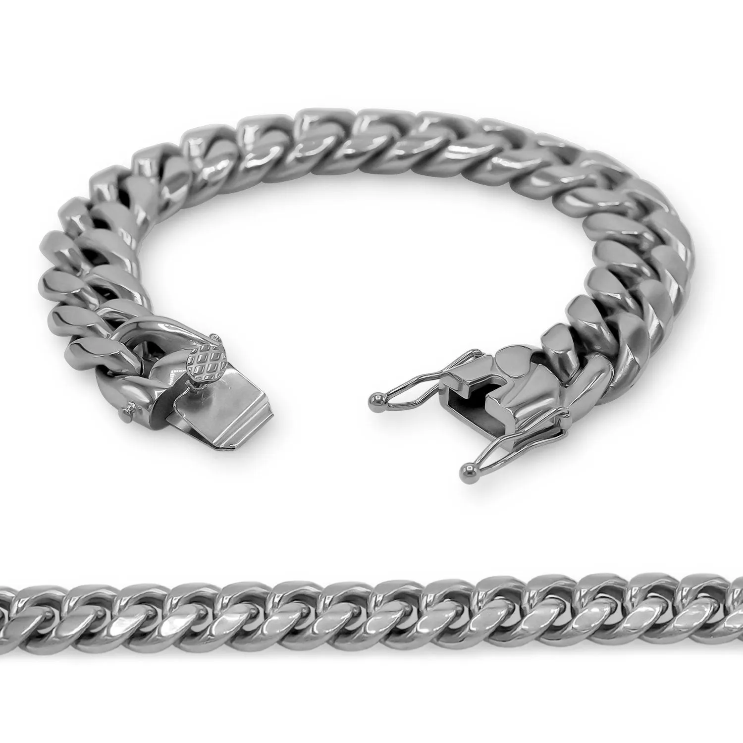 Cuban Link Chain Silver Curb Bracelet 8.5" Stainless Steel Jewelry For Men