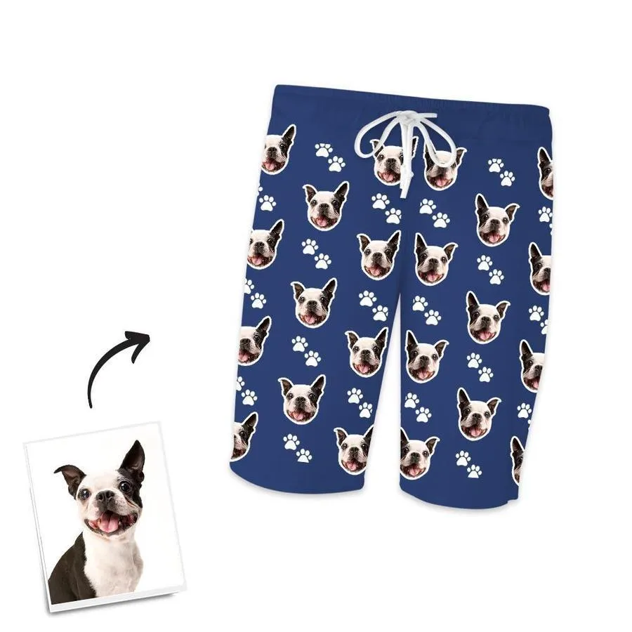 Custom Dog Paw On Short Sleeved And Pants With Face Pajamas