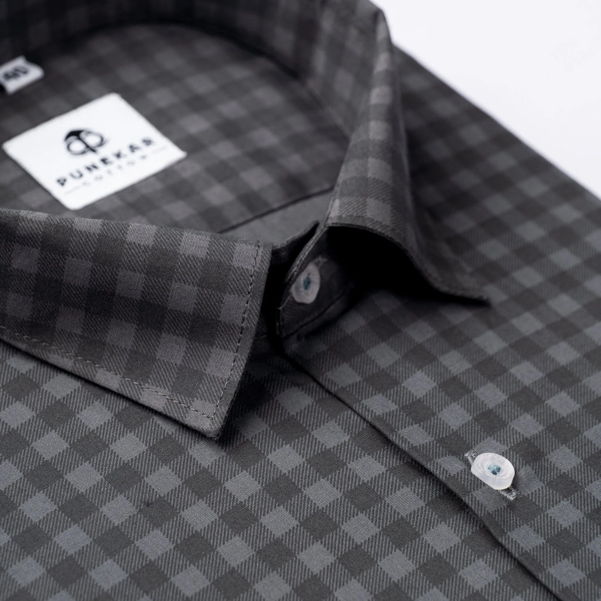 Dark Grey Color Buffalo Checks Cotton Shirt For Men