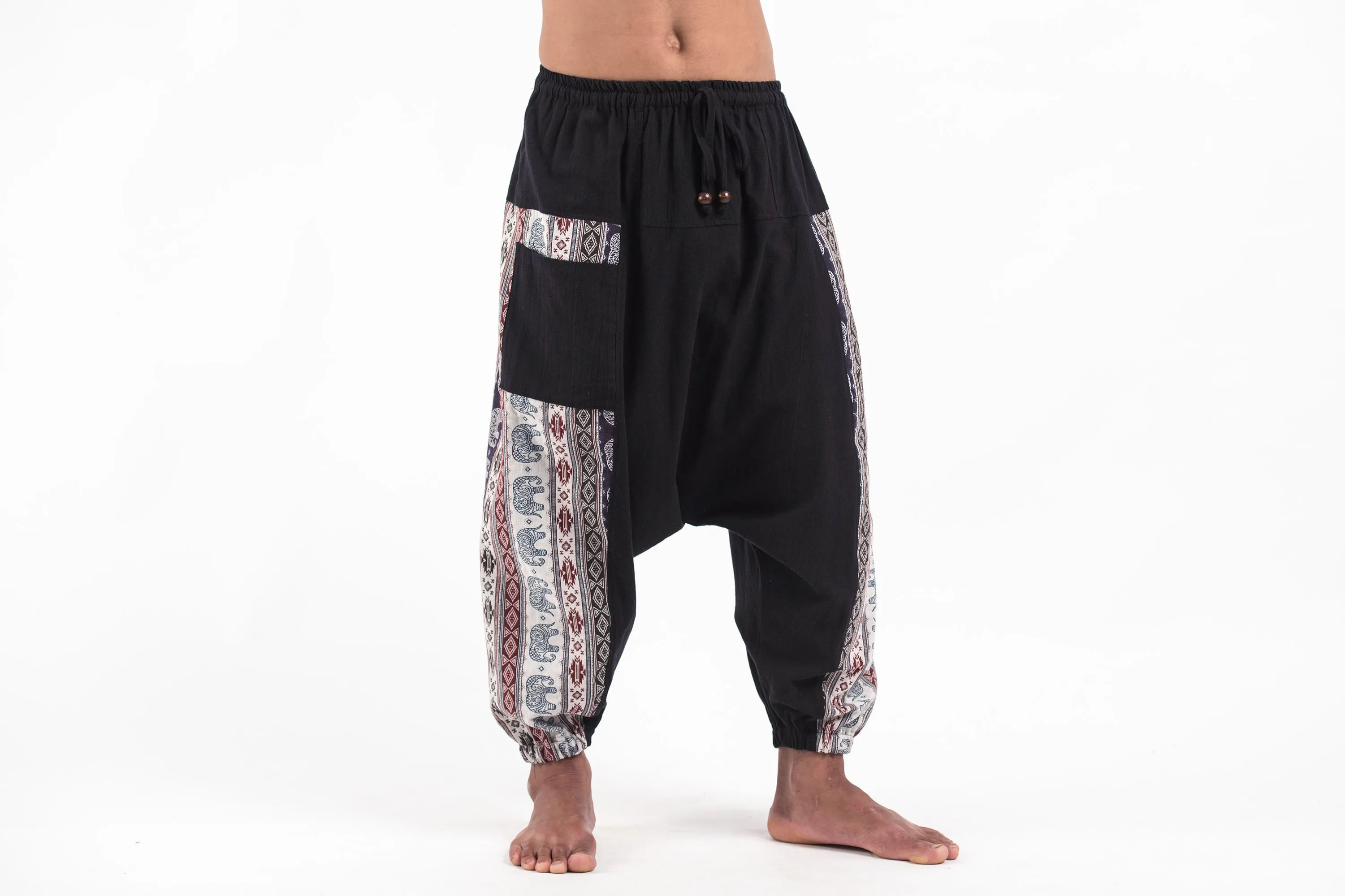 Elephant Aztec Cotton Men's Harem Pants in Black