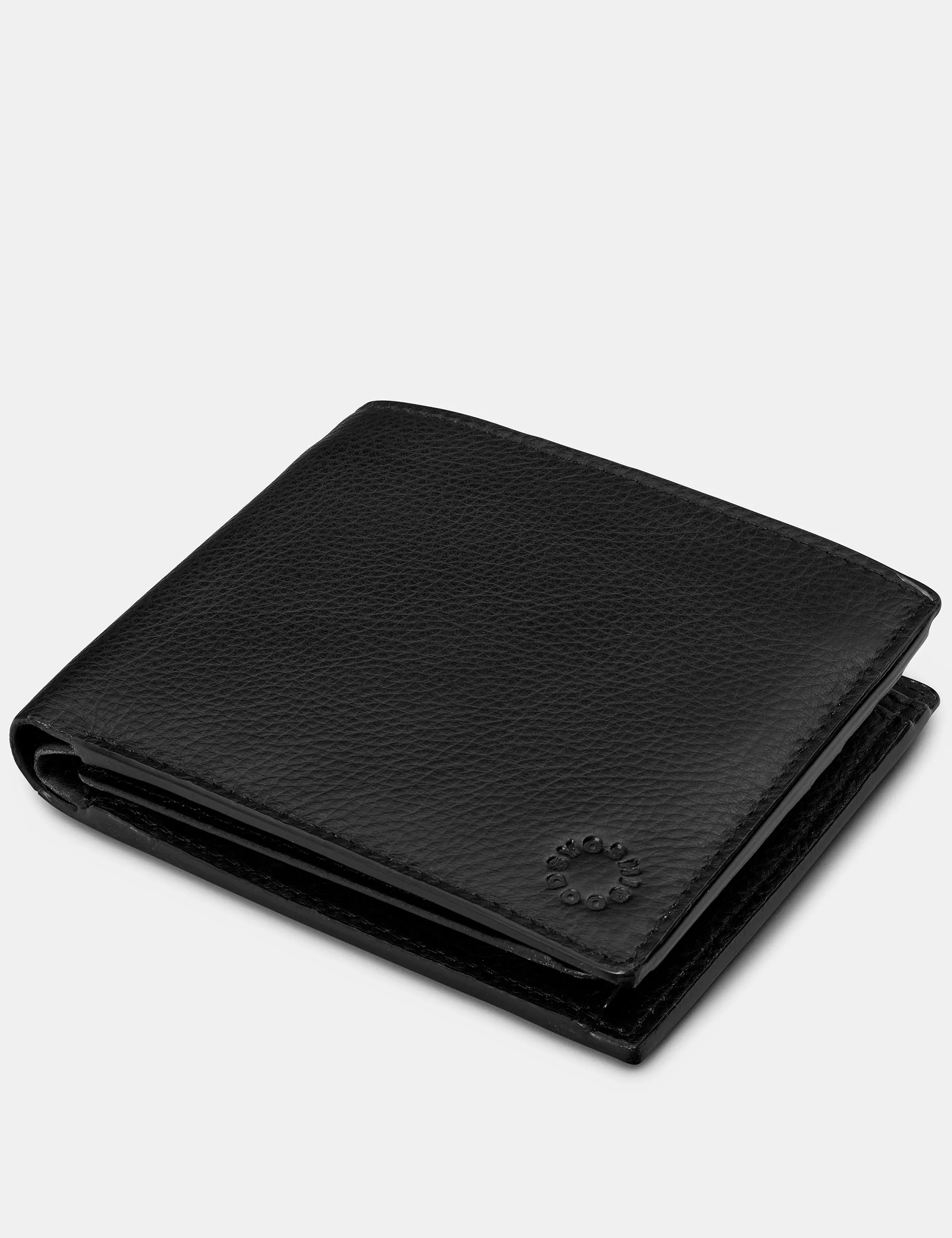 Extra Capacity Black Leather Wallet With Coin Pocket