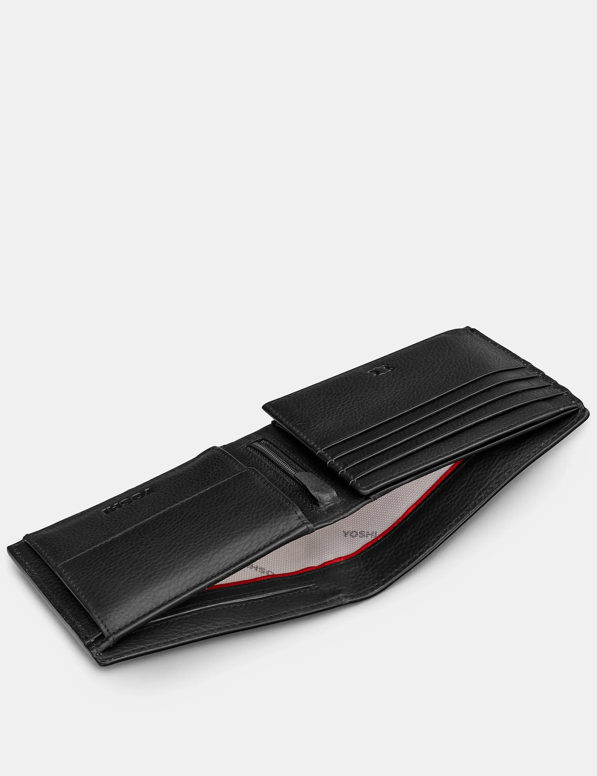 Extra Capacity Black Leather Wallet With Coin Pocket