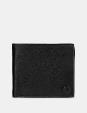 Extra Capacity Black Leather Wallet With Coin Pocket