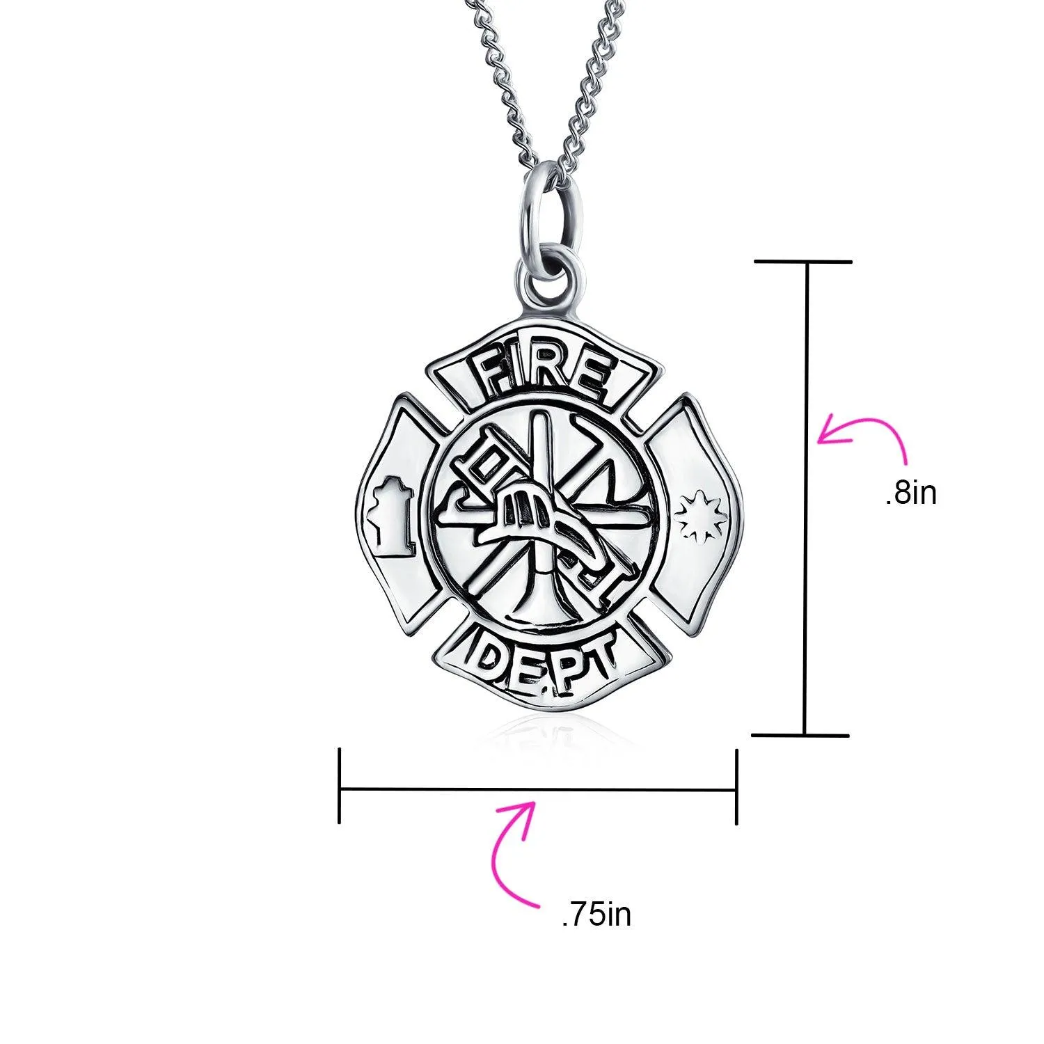 Firefighter Fire Shield Medallion Cross Pendant .925 Sterling Silver