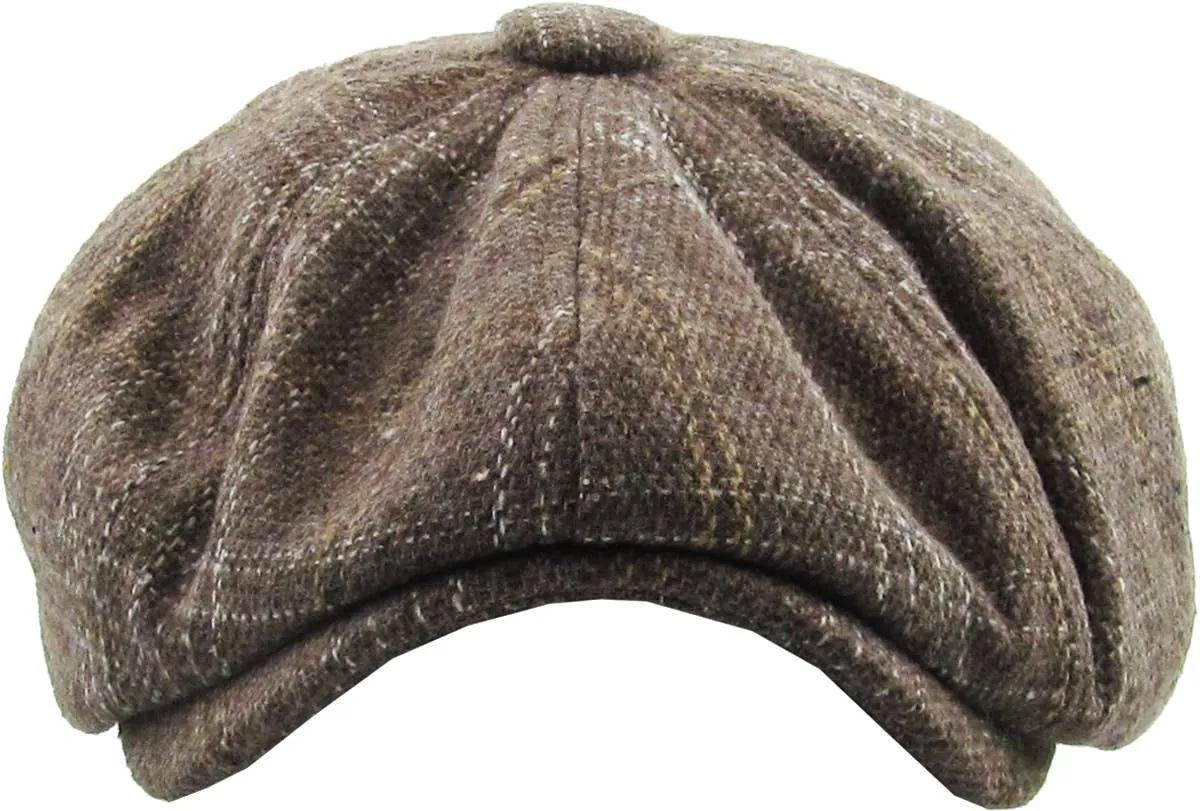 Grey Plaid Button Newsboy Hat