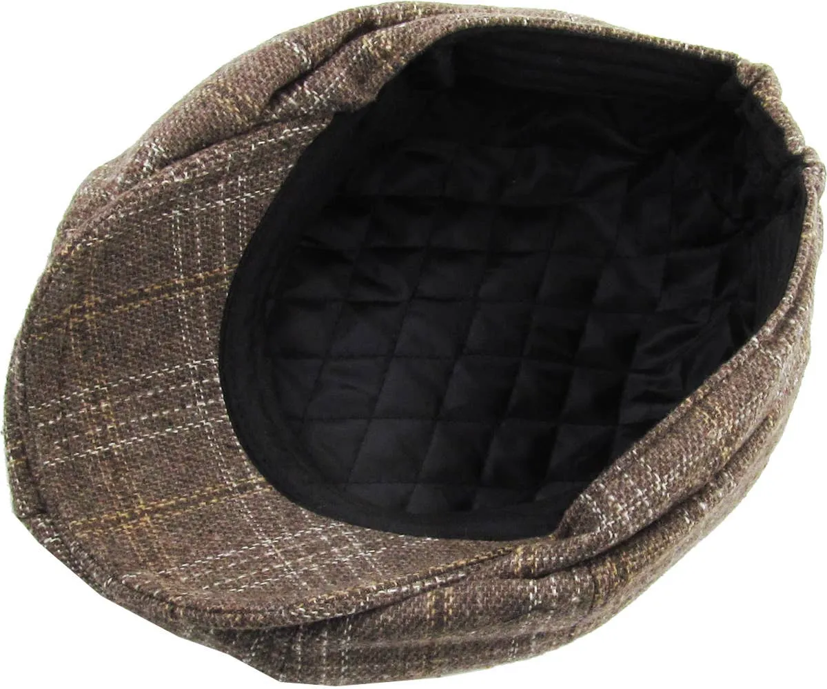 Grey Plaid Button Newsboy Hat