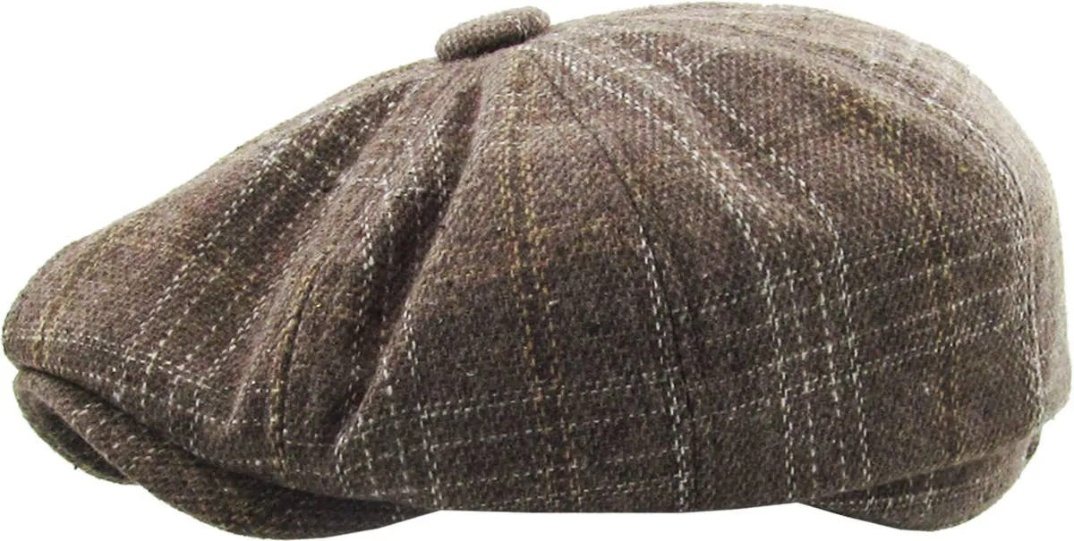 Grey Plaid Button Newsboy Hat