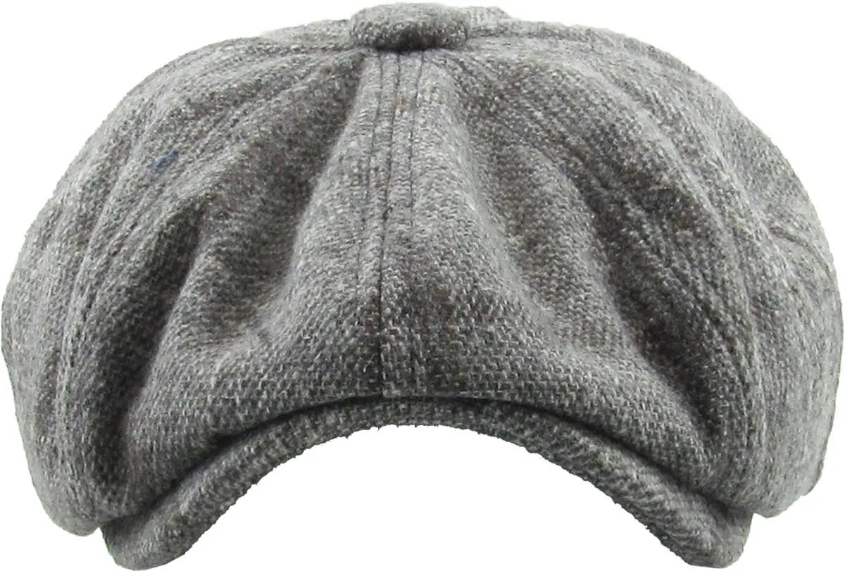 Grey Plaid Button Newsboy Hat