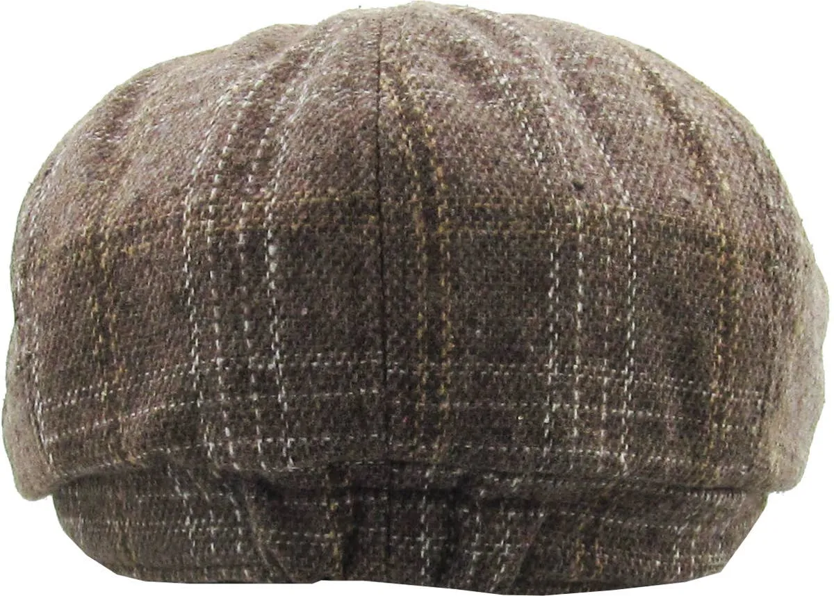 Grey Plaid Button Newsboy Hat