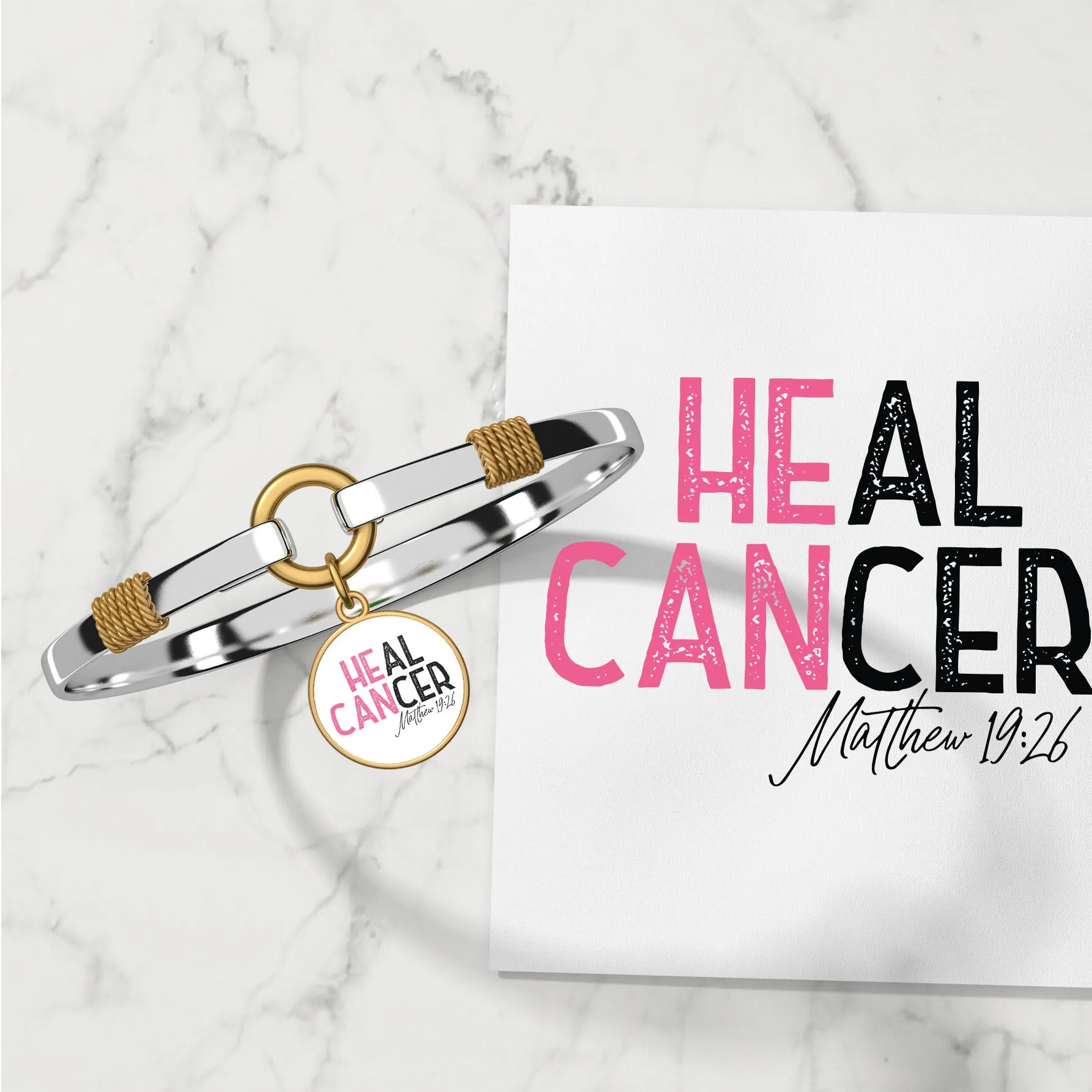 He Can Heal Cancer - Matthew 19:26 - Two-Tone Bracelet