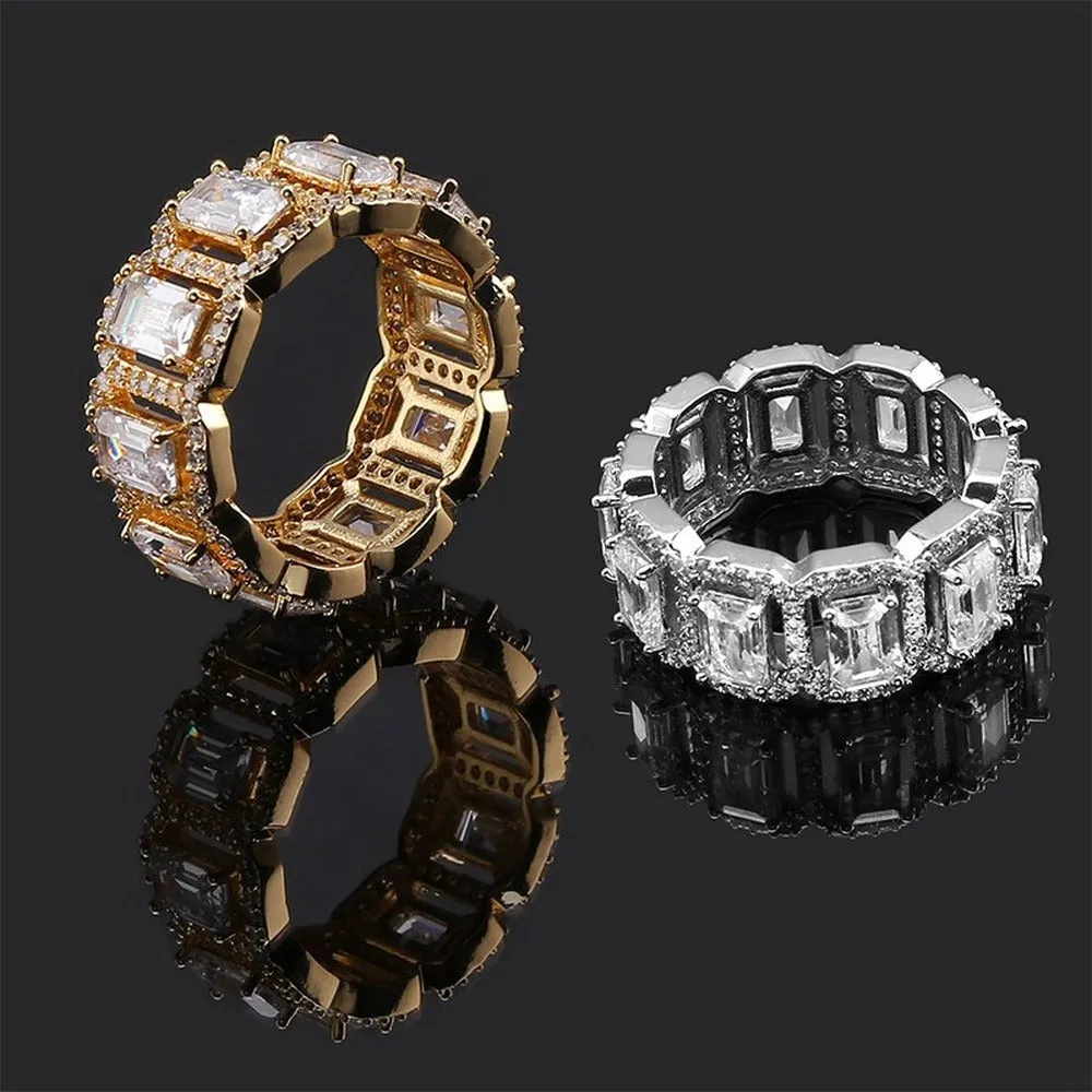 Iced Out 18K Gold Plated Copper Cubic Zirconia  Ring Mens Fashion Jewelry Hip Hop Ring