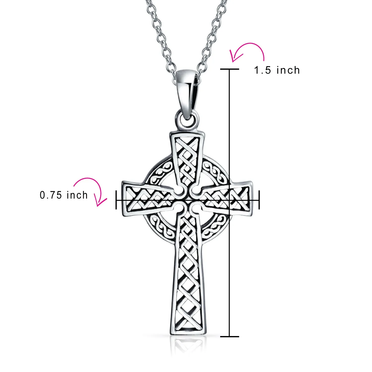 Irish Celtic Trinity Cross Knot Pendant Sterling Silver Necklace MED