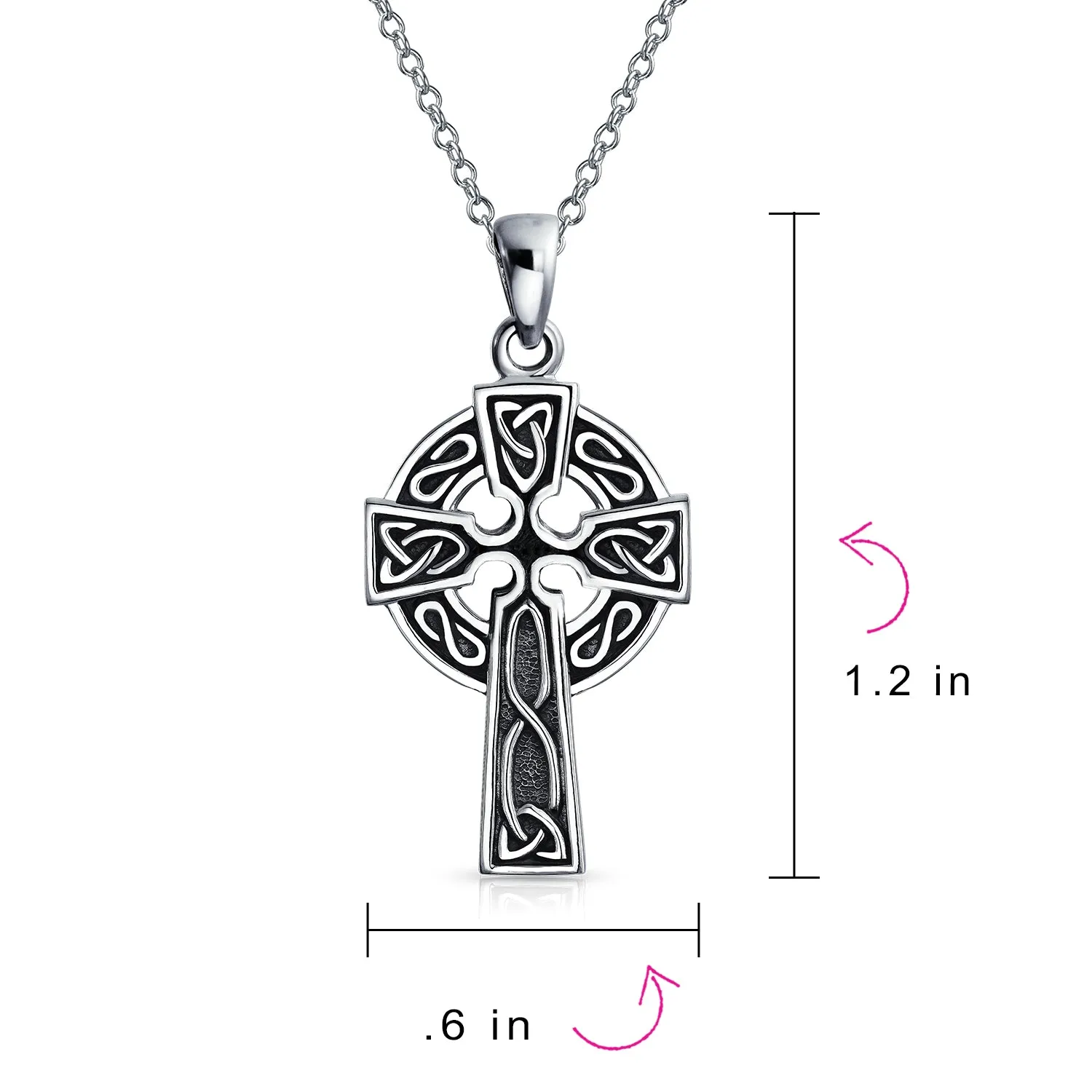 Irish Celtic Trinity Cross Knot Pendant Sterling Silver Necklace MED