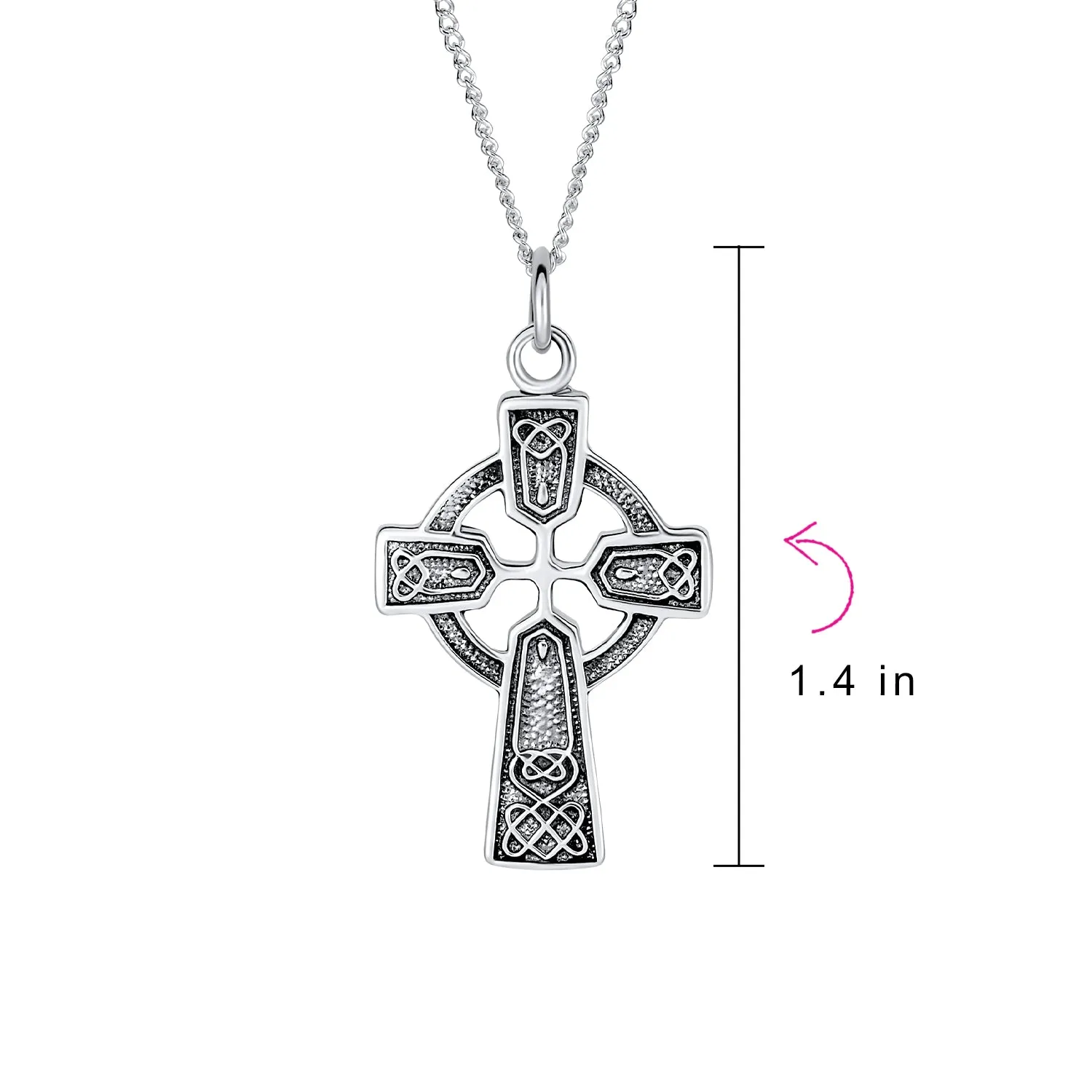 Irish Celtic Trinity Cross Knot Pendant Sterling Silver Necklace MED