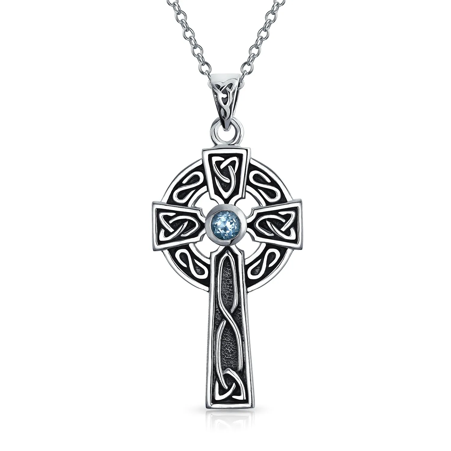 Irish Celtic Trinity Cross Knot Pendant Sterling Silver Necklace MED