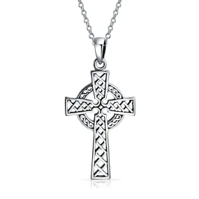 Irish Celtic Trinity Cross Knot Pendant Sterling Silver Necklace MED