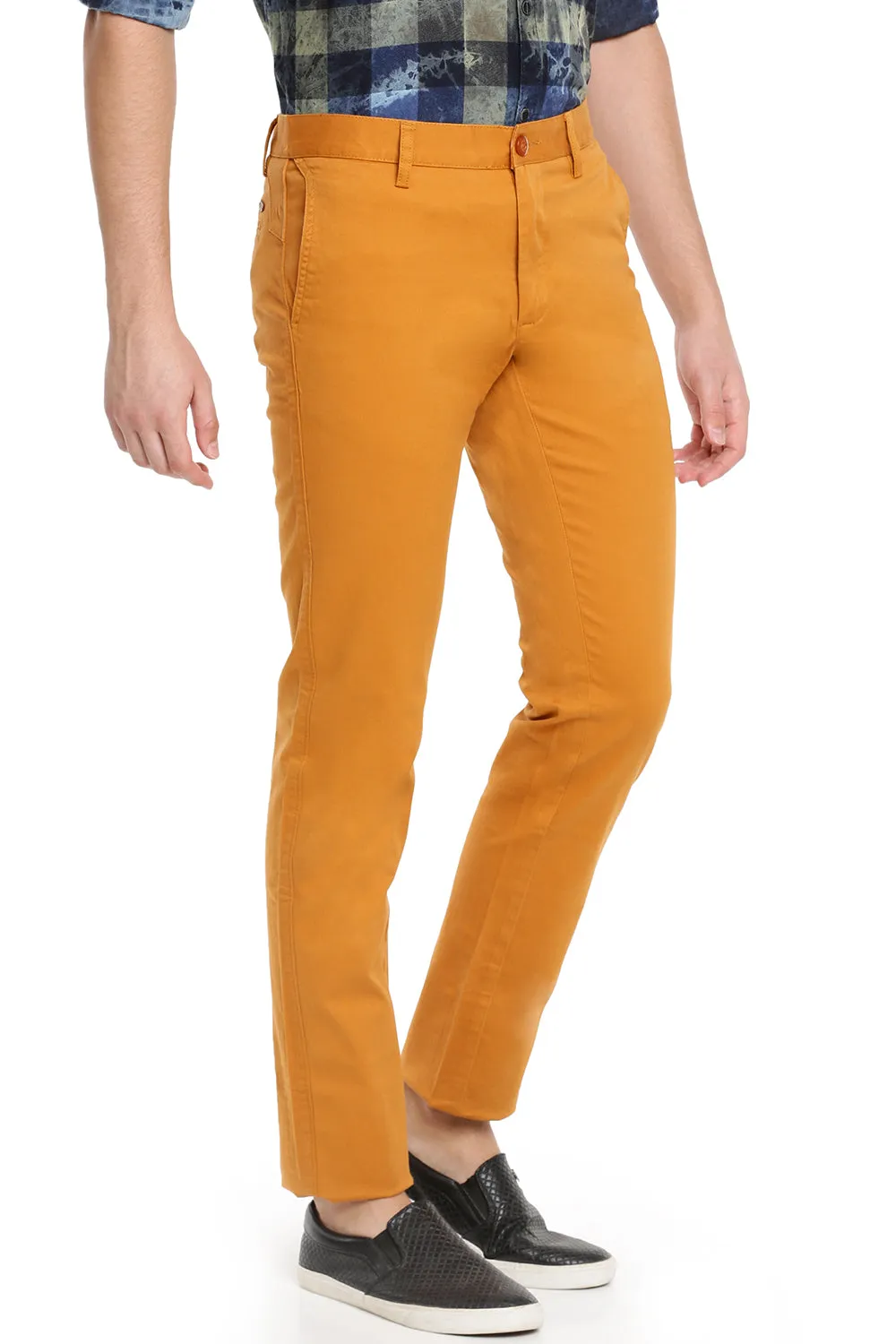 JDC Men Mustard Yellow Solid Trouser