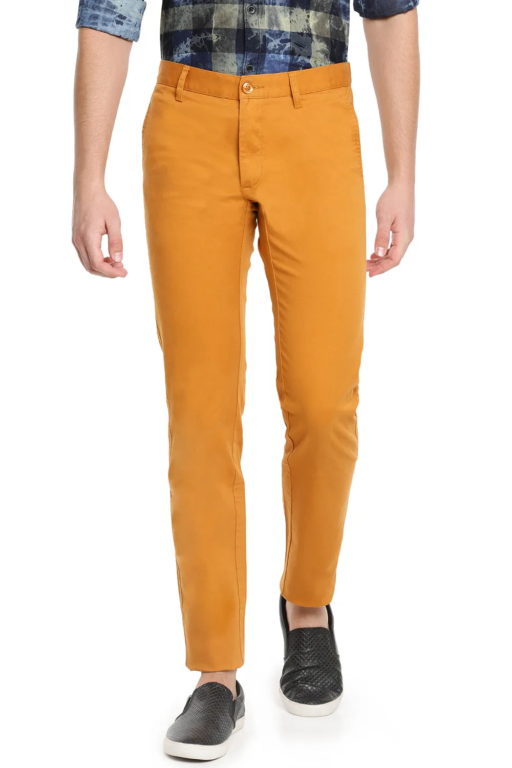 JDC Men Mustard Yellow Solid Trouser