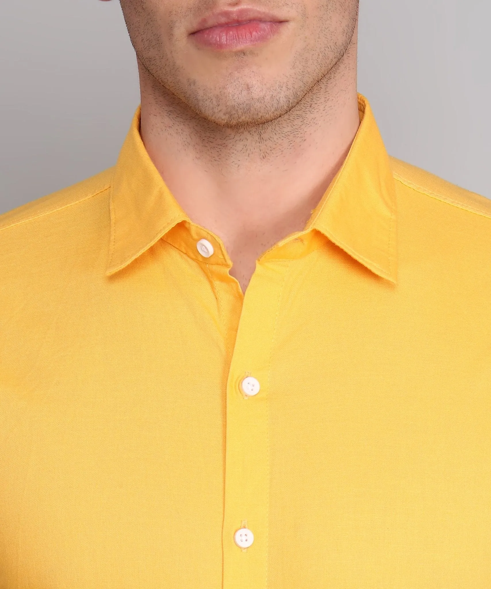 Luxurious Exclusive TryBuy Premium Wrinkle-Free Yellow Button-Up Shirt for Men