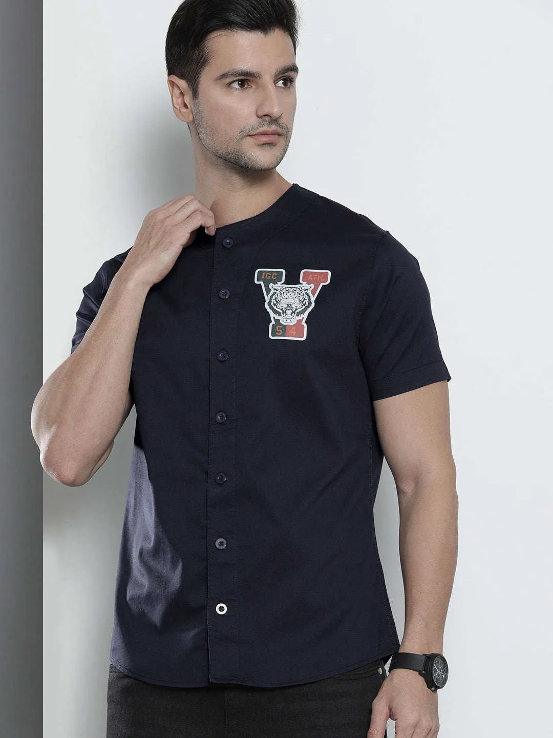 Men Baseball Collar Shirt