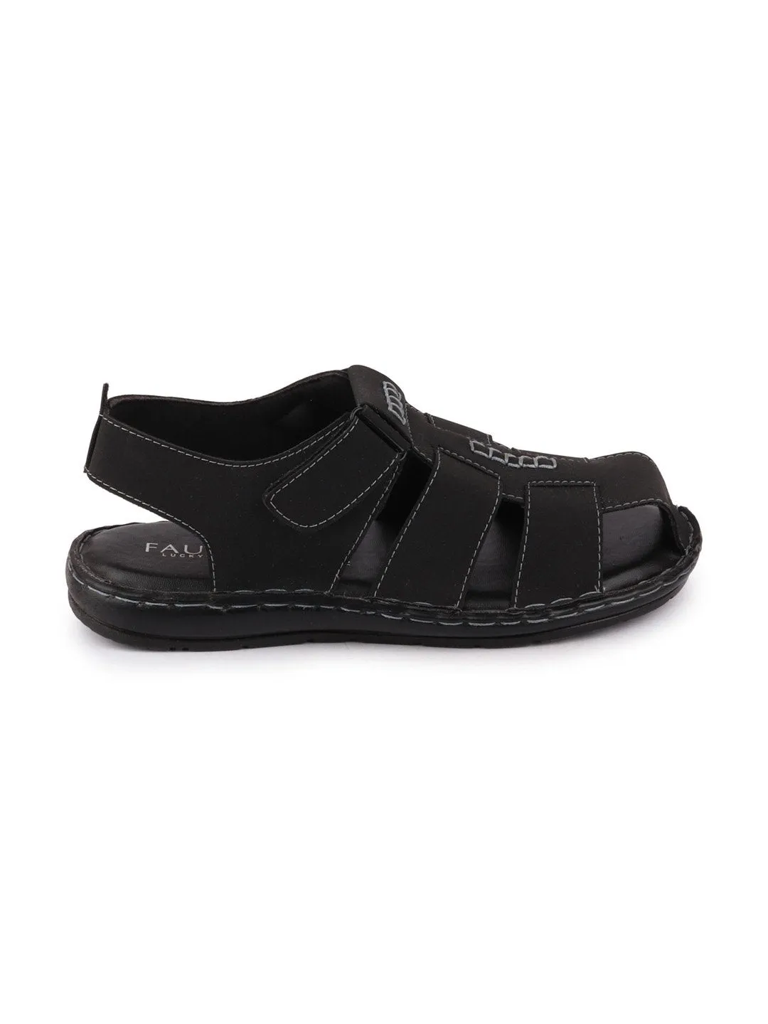 Men Black Casual Speed Laces Fishermen Sandals