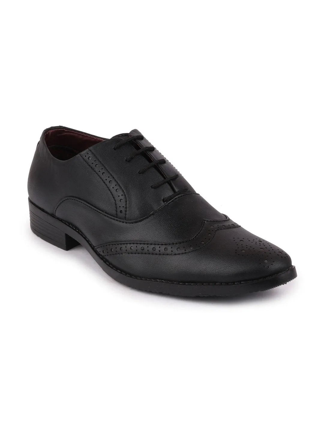 Men Black Formal Lace-Up Brogue Shoes