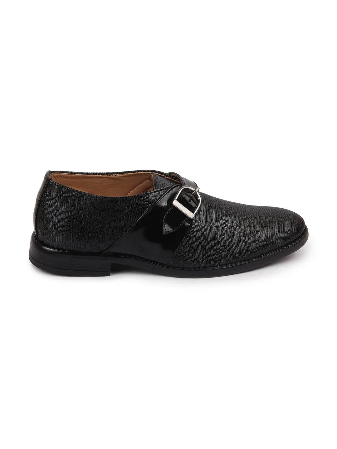 Men Black Monk Single Strap Party Wear Shoes