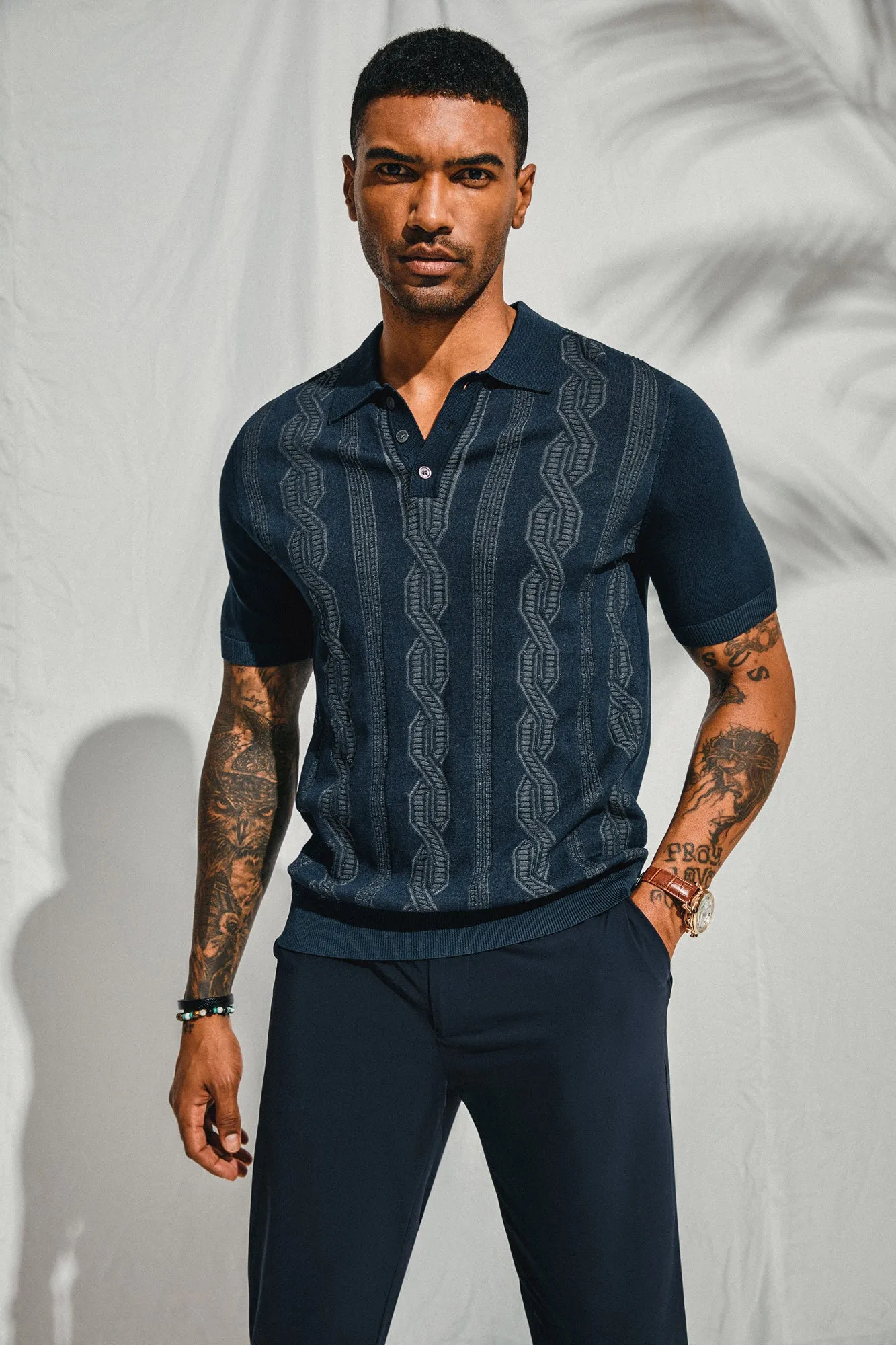 Men Contrast Color Knitted Polo-Shirt Short Sleeve Lapel Collar Knitwear Tops