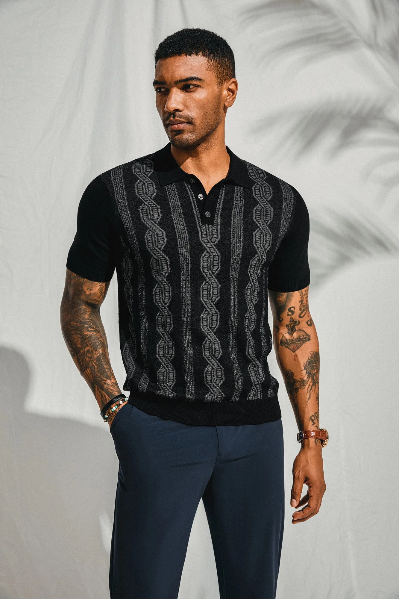 Men Contrast Color Knitted Polo-Shirt Short Sleeve Lapel Collar Knitwear Tops