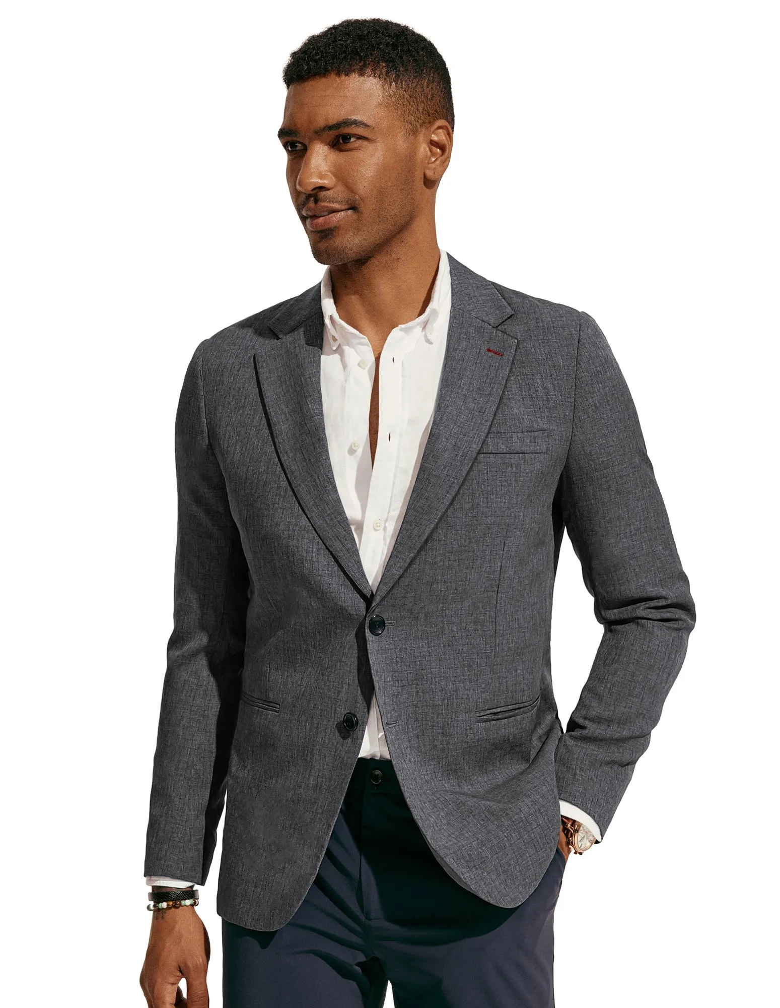 Men Notch Lapel Blazer Coat Casual Two Buttons Back Slit Suit Coats