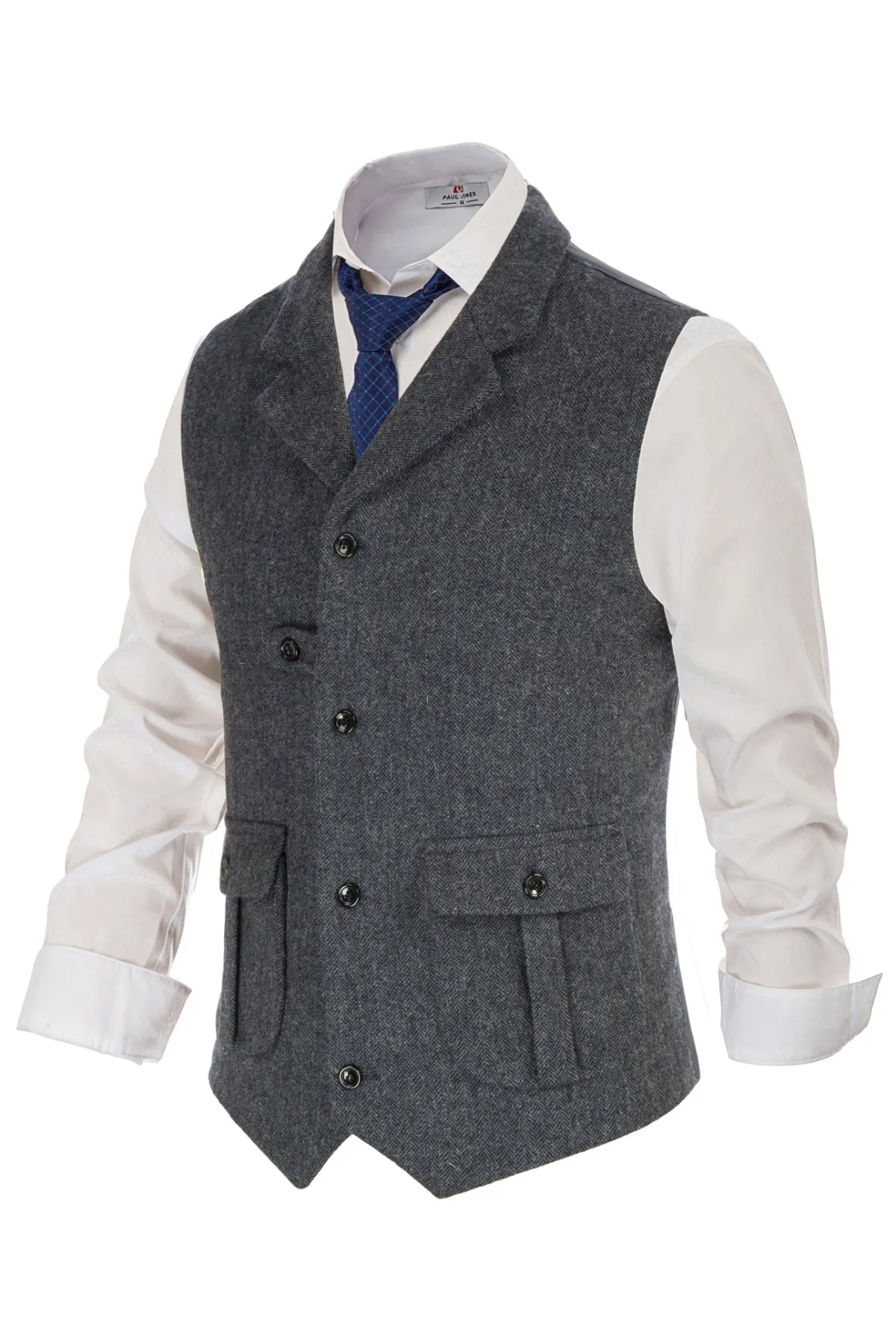 Men Notch Lapel Vest Coat Single Breasted Handkerchief Hem Cut-off Vest