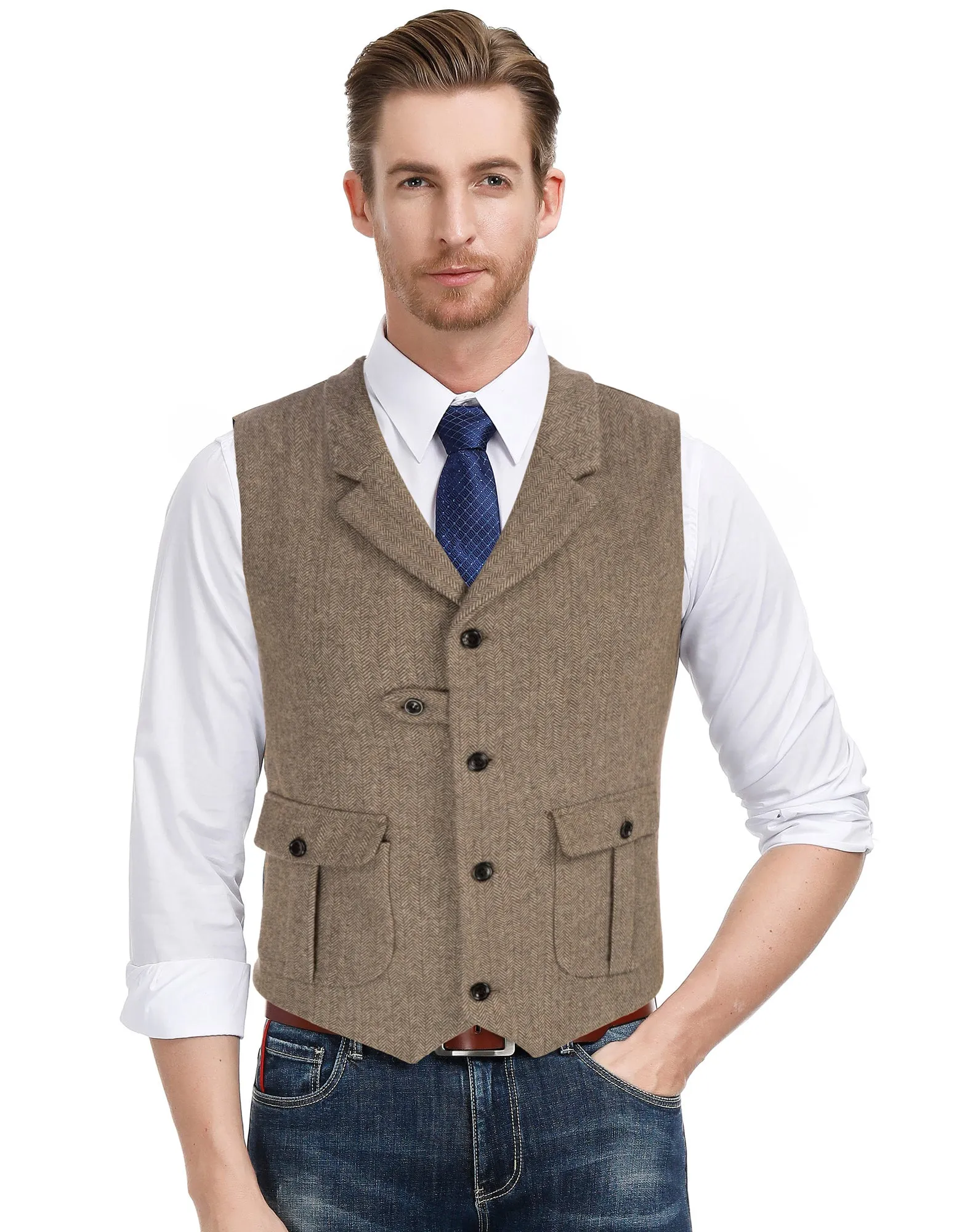 Men Notch Lapel Vest Coat Single Breasted Handkerchief Hem Cut-off Vest