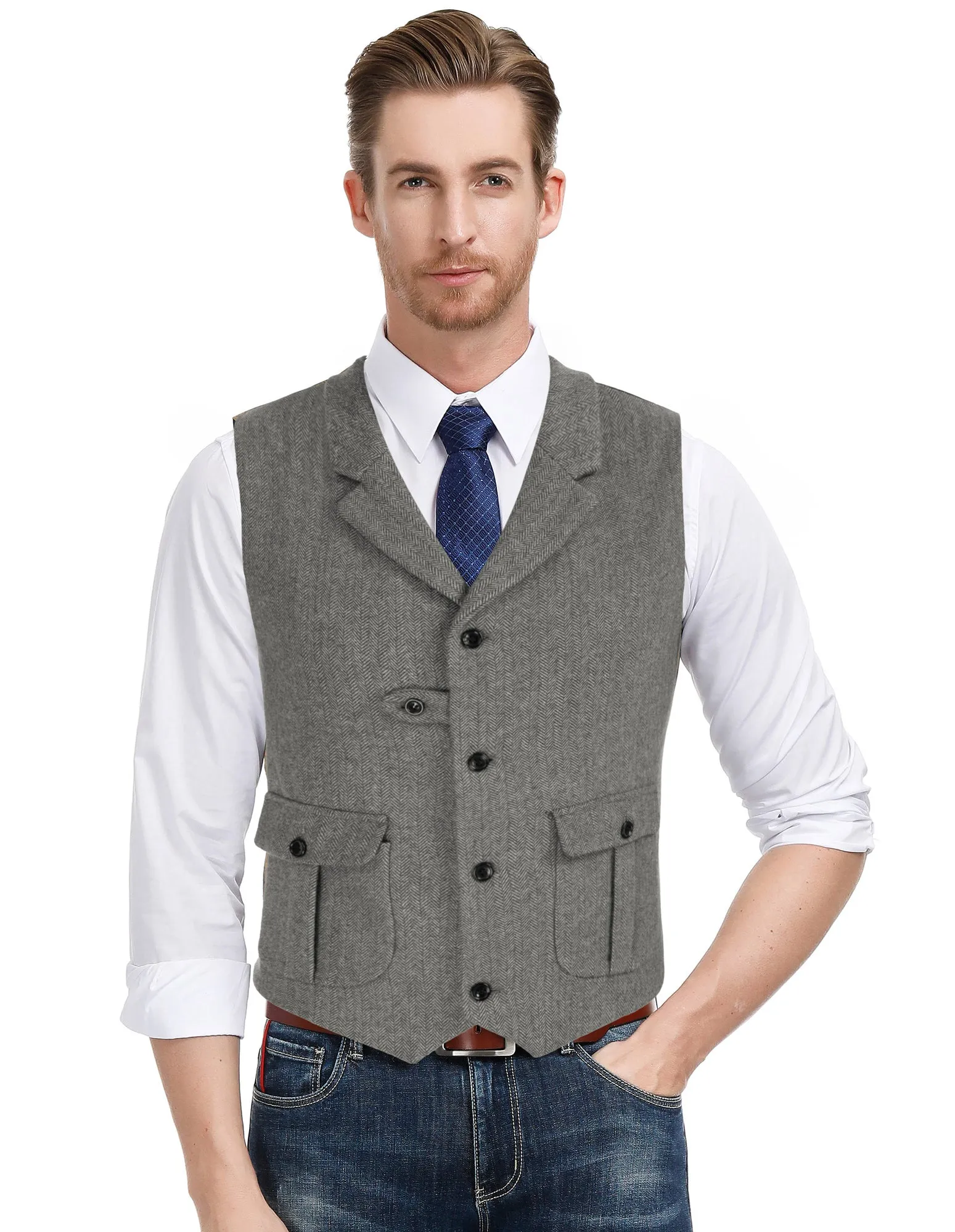 Men Notch Lapel Vest Coat Single Breasted Handkerchief Hem Cut-off Vest