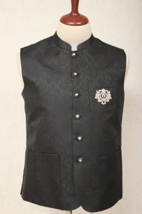 Men Premium Jamawar Waistcoat Black