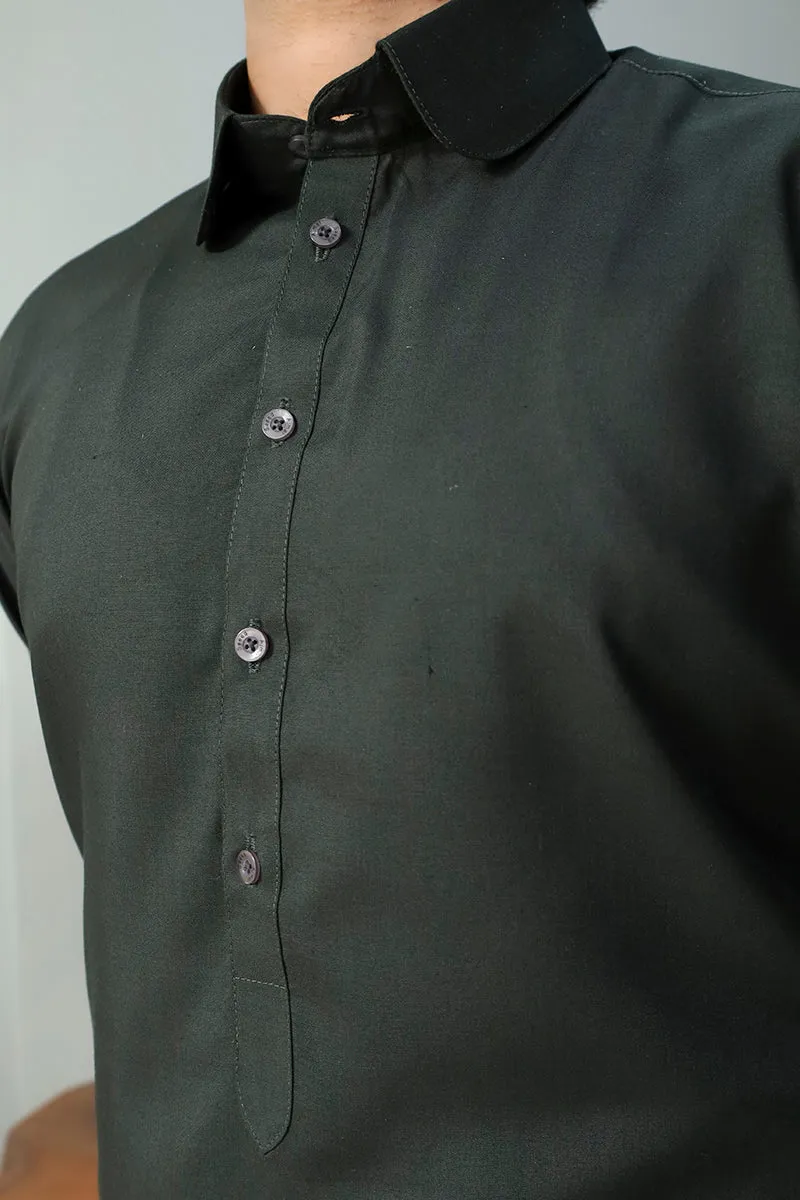 Men premium wash n wear Kameez Shalwar Olive