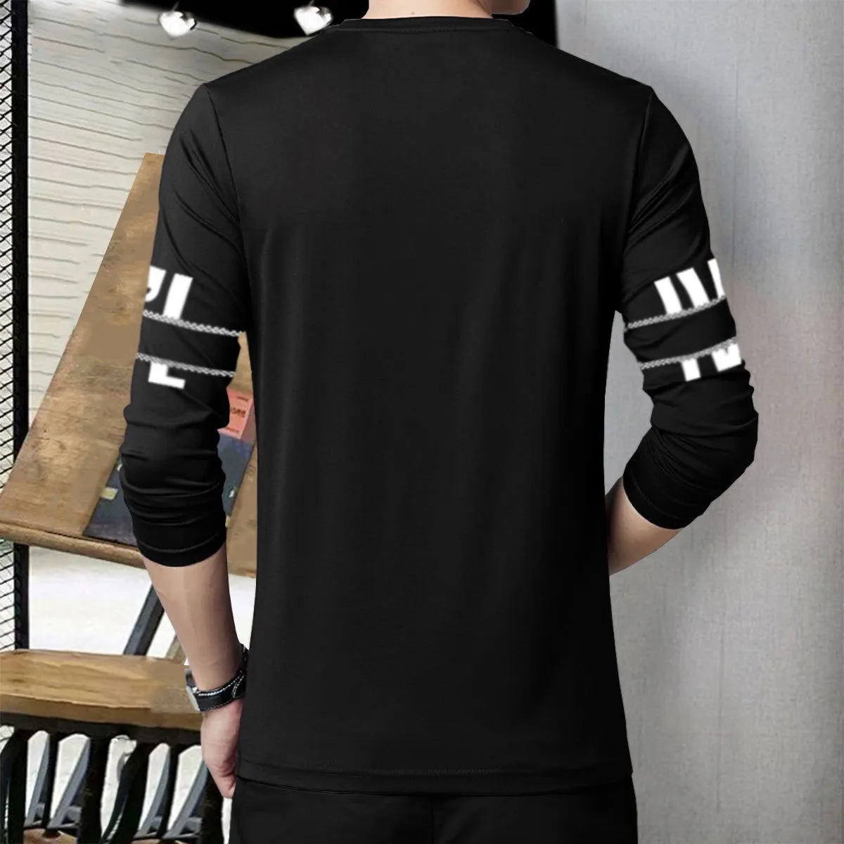 Men Printed Round Neck Cotton Blend Black T-Shirt