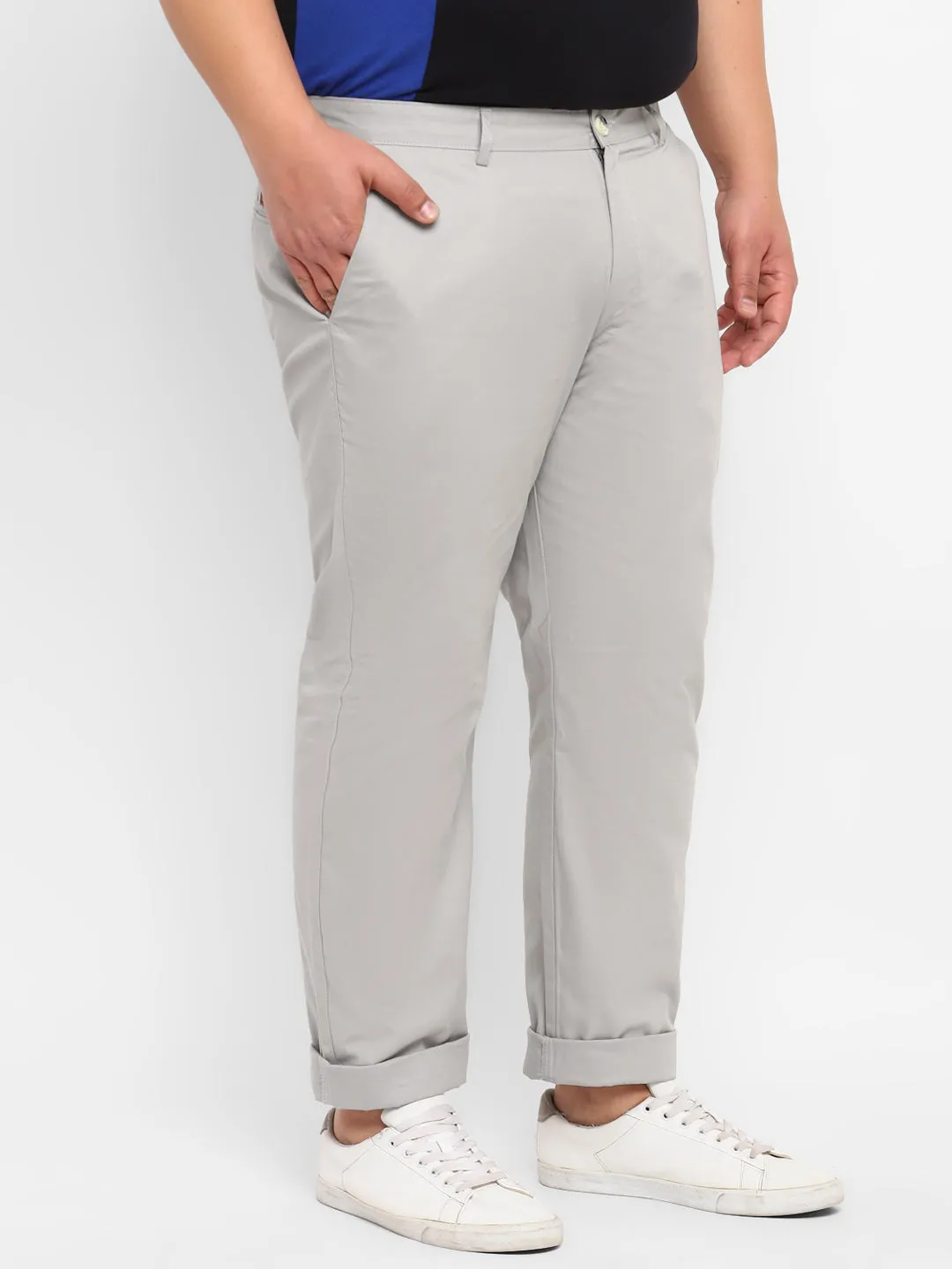 Men Regular Fit Grey Cotton Trousers