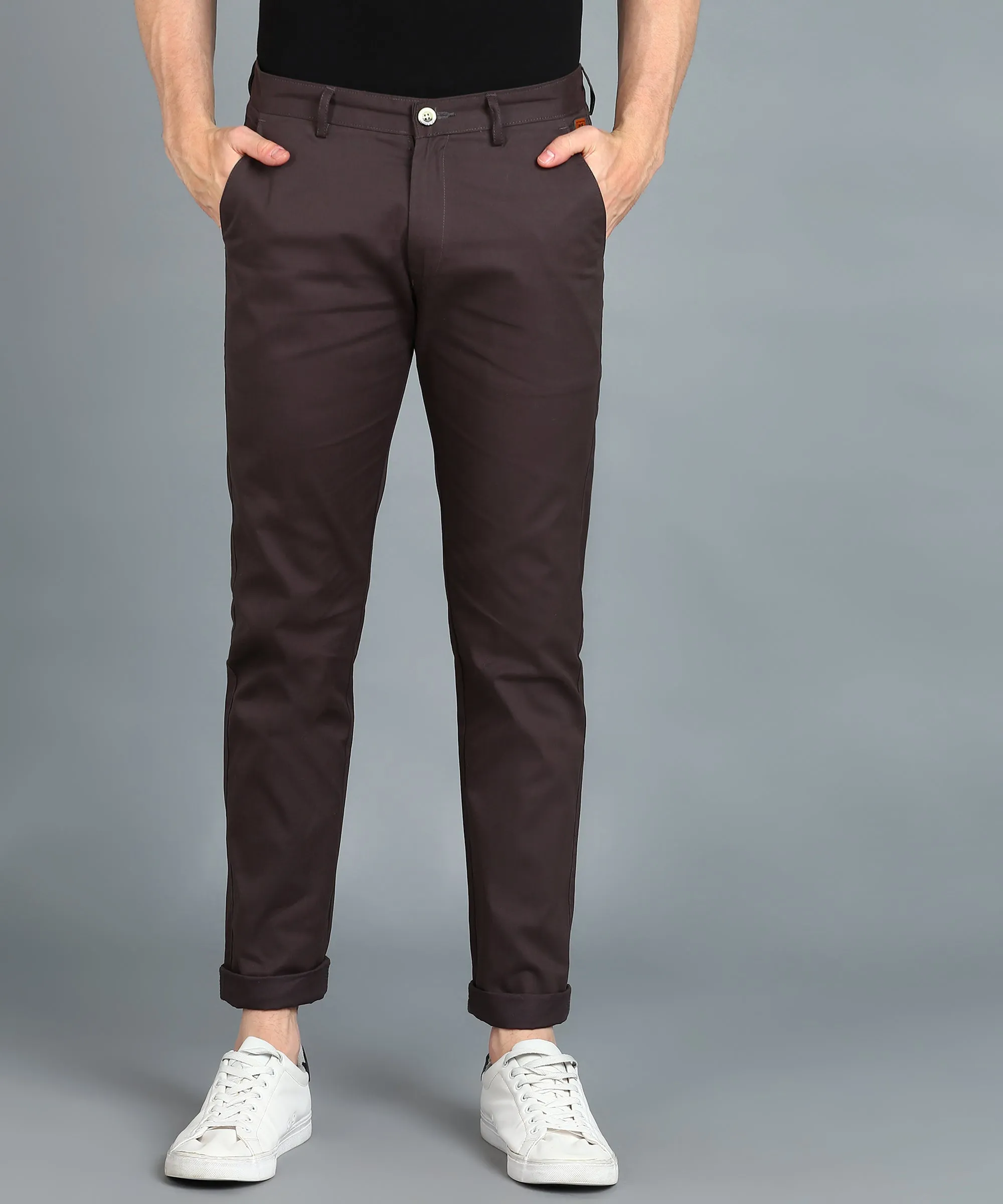 Men Slim Fit Dark Grey Cotton Trousers