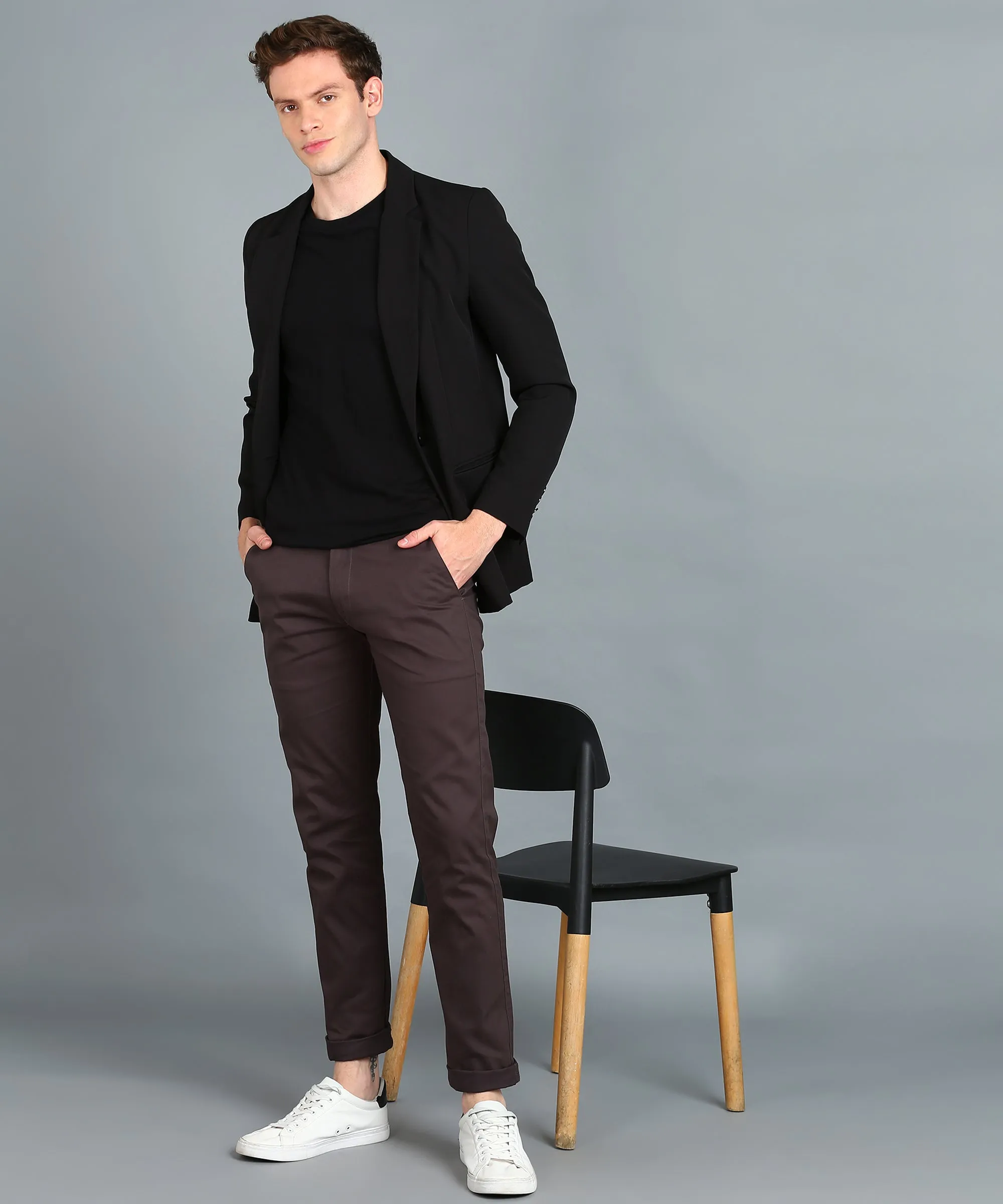 Men Slim Fit Dark Grey Cotton Trousers