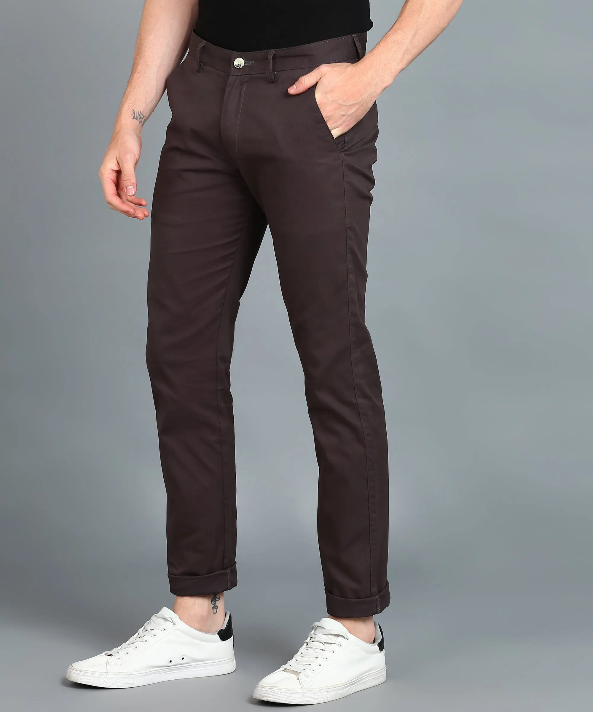 Men Slim Fit Dark Grey Cotton Trousers