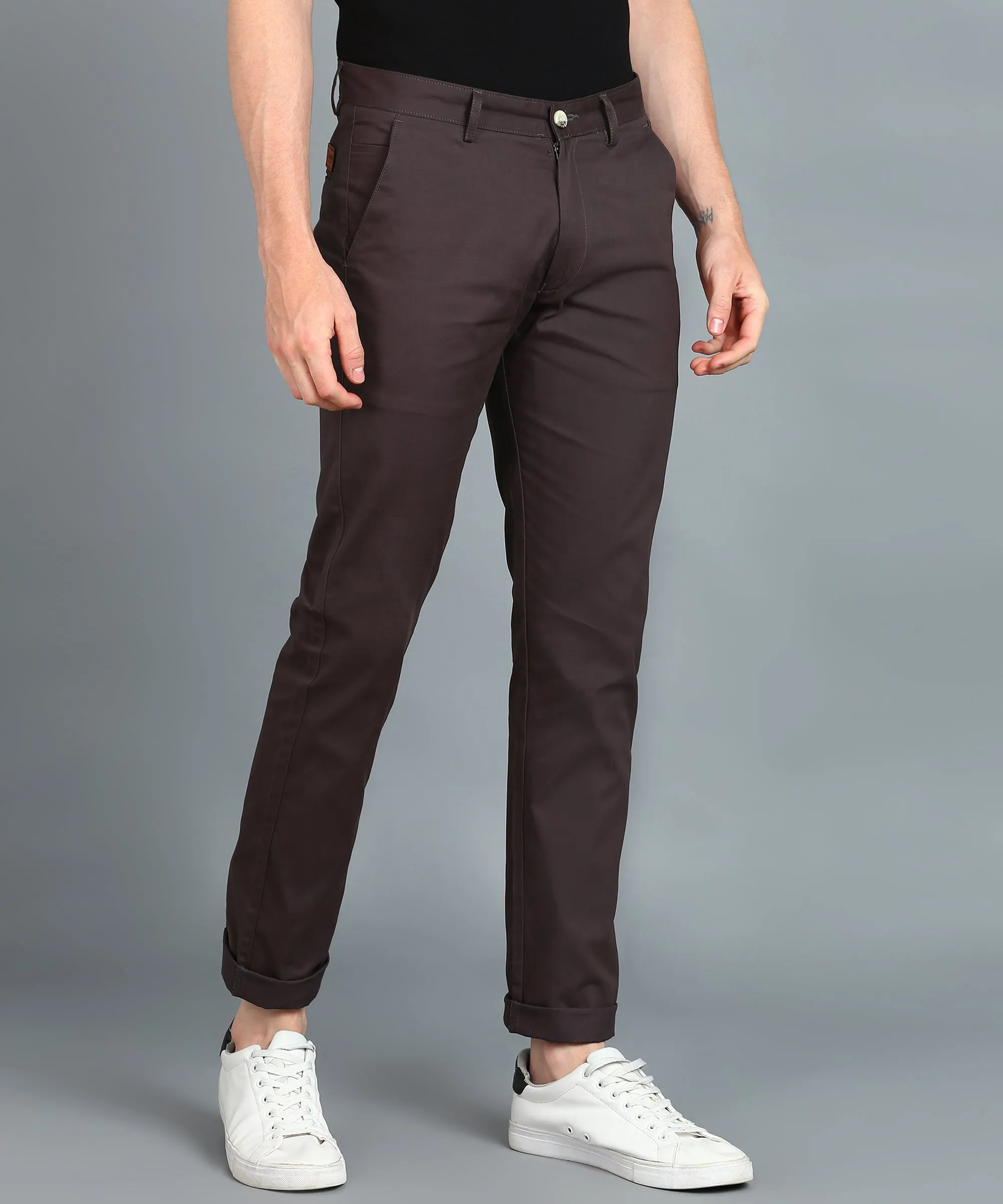 Men Slim Fit Dark Grey Cotton Trousers