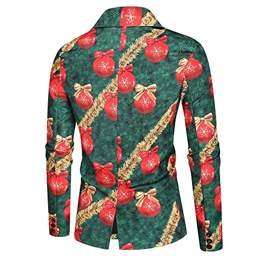 Men Suits Christmas Print 3 Piece Suit Casual Print Party Suit Fashion Jacket Vest Pants Holiday Clothes Color 8 Large