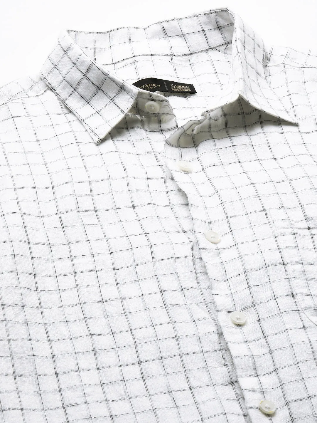 Men's 100% Linen Regular Fit White Checked Shirt