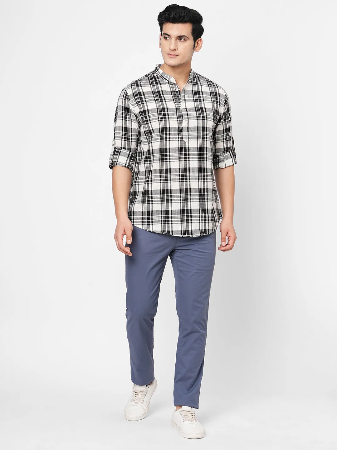 Men's Black Cotton Regular Fit Checked Shirt