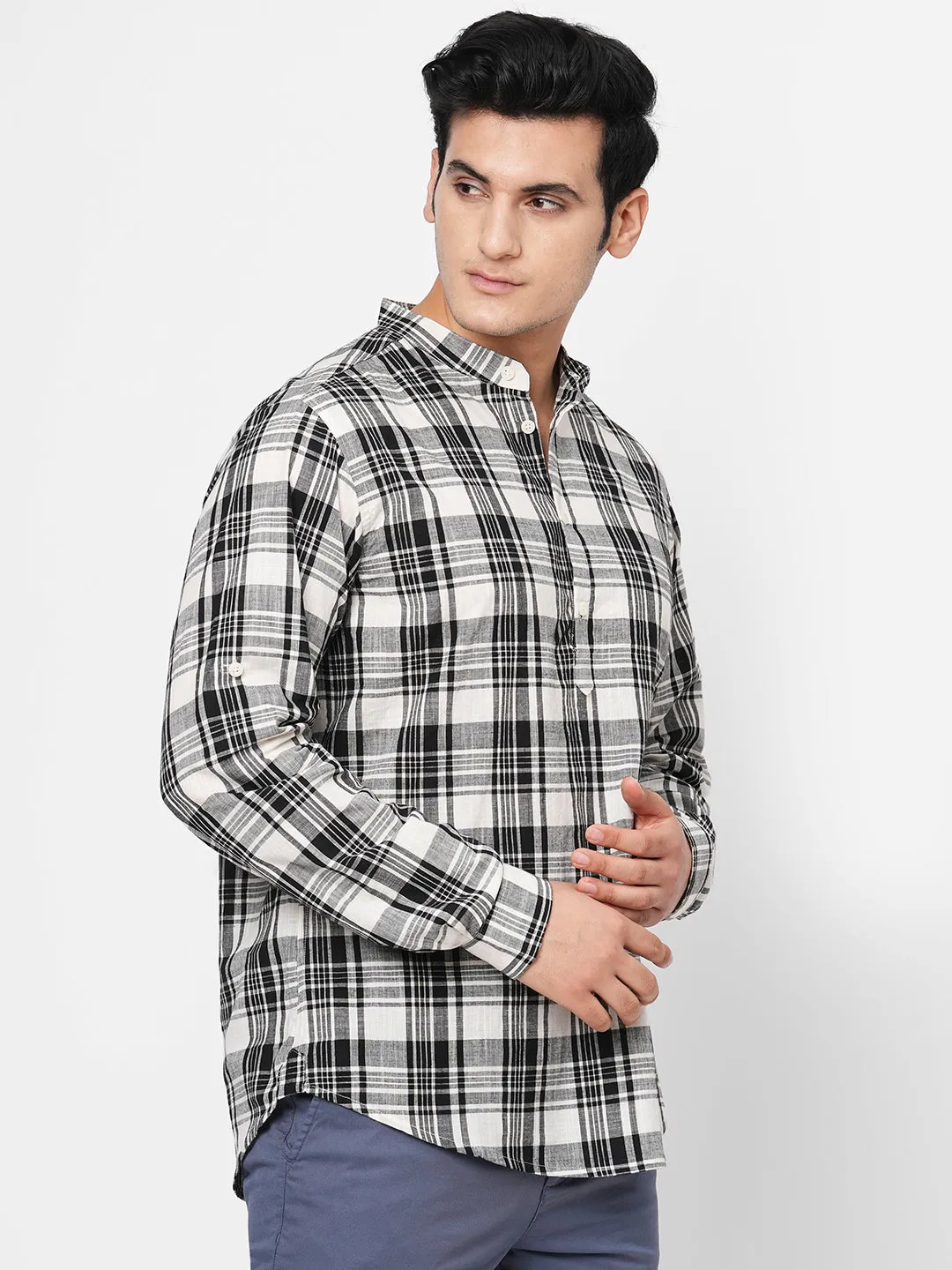 Men's Black Cotton Regular Fit Checked Shirt