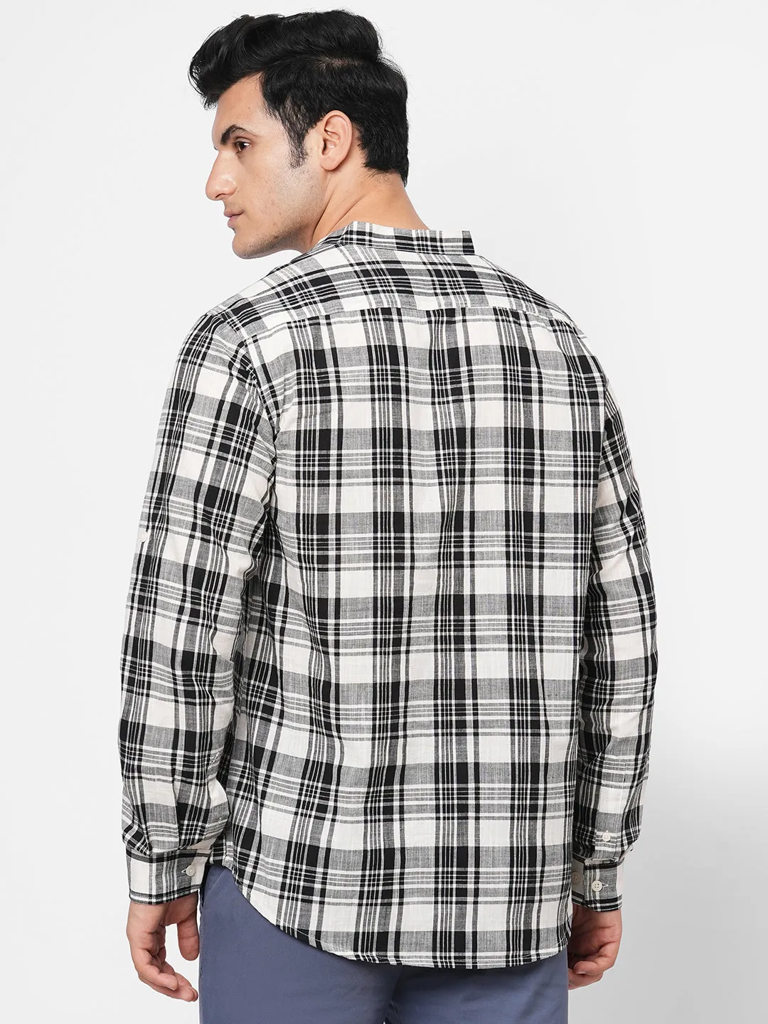 Men's Black Cotton Regular Fit Checked Shirt