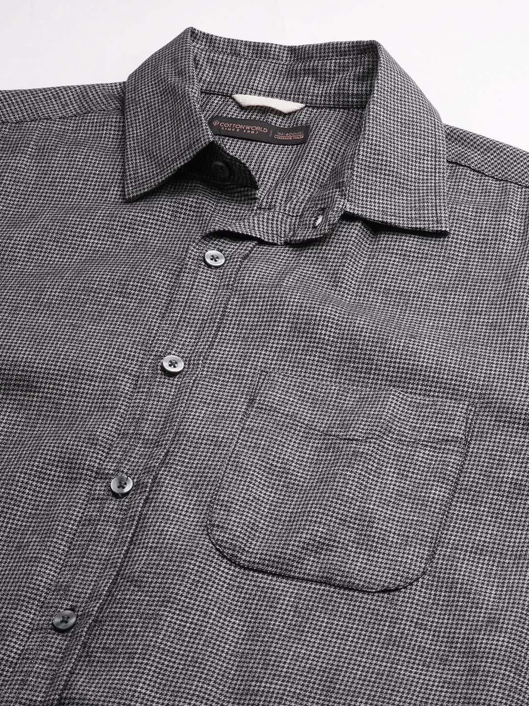 Men's Black Cotton Regular Fit Checked Shirt